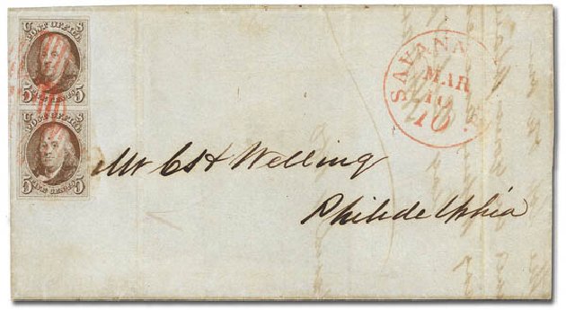 US Stamps Value Scott Catalog # 1: 1847 5c Franklin. Daniel Kelleher Auctions, Feb 2013, Sale 634, Lot 759