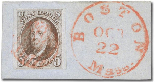 Price of US Stamps Scott #1: 1847 5c Franklin. Daniel Kelleher Auctions, Feb 2013, Sale 634, Lot 769
