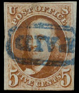Prices of US Stamp Scott Cat. 1 - 1847 5c Franklin. Daniel Kelleher Auctions, Sep 2013, Sale 639, Lot 3079