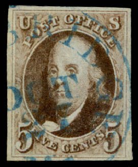 Price of US Stamps Scott #1: 5c 1847 Franklin. Daniel Kelleher Auctions, May 2014, Sale 653, Lot 2059