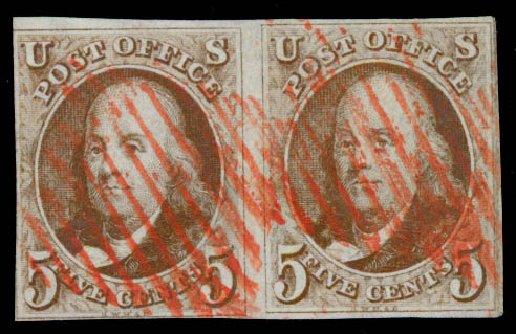 Costs of US Stamps Scott Catalog # 1: 1847 5c Franklin. Daniel Kelleher Auctions, May 2015, Sale 669, Lot 2349