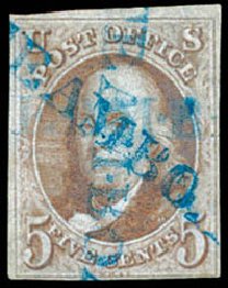 Values of US Stamp Scott Cat. # 1: 5c 1847 Franklin. Schuyler J. Rumsey Philatelic Auctions, Apr 2015, Sale 60, Lot 1889