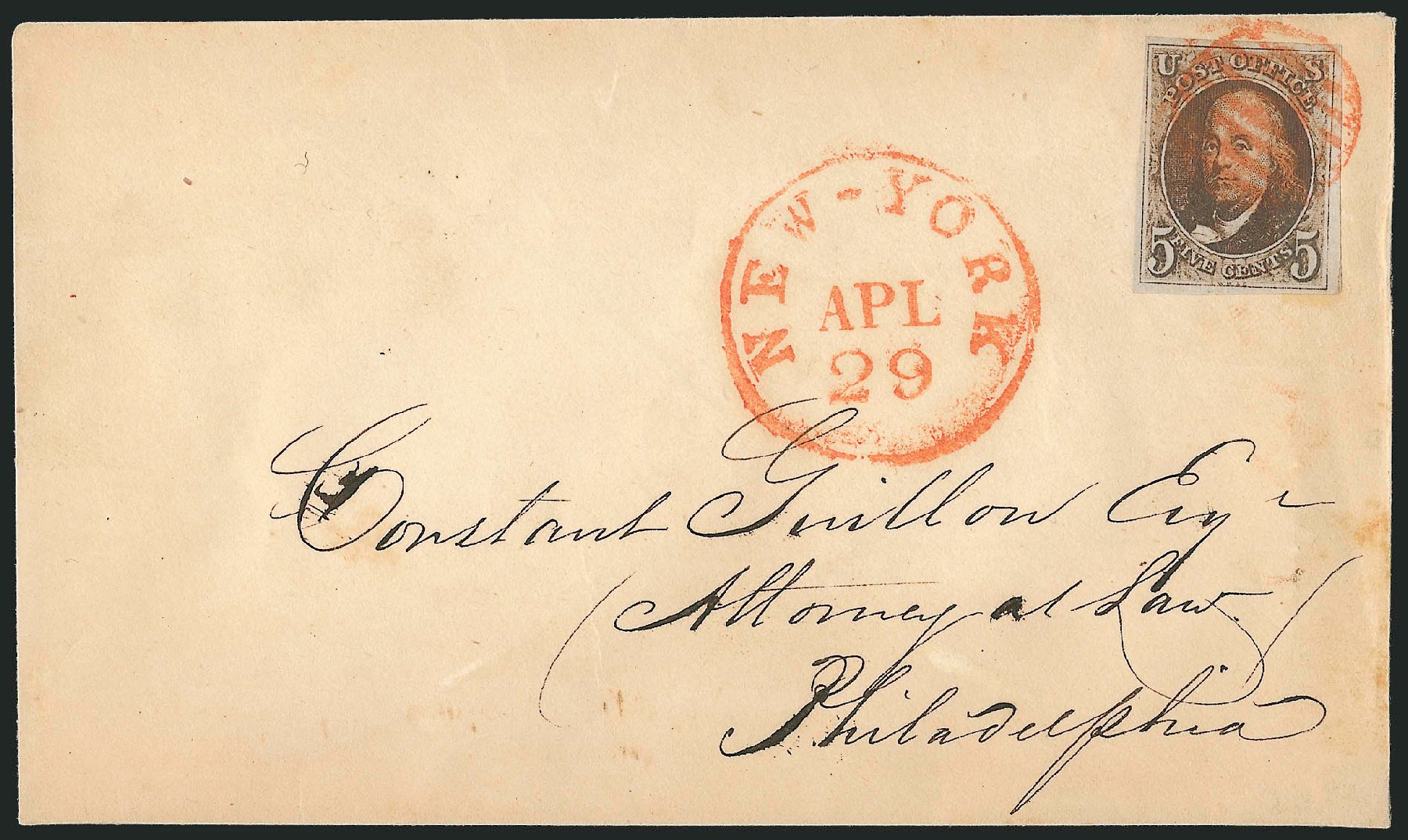 Cost of US Stamp Scott Catalog 1: 5c 1847 Franklin. Robert Siegel Auction Galleries, Dec 2010, Sale 1002, Lot 3649