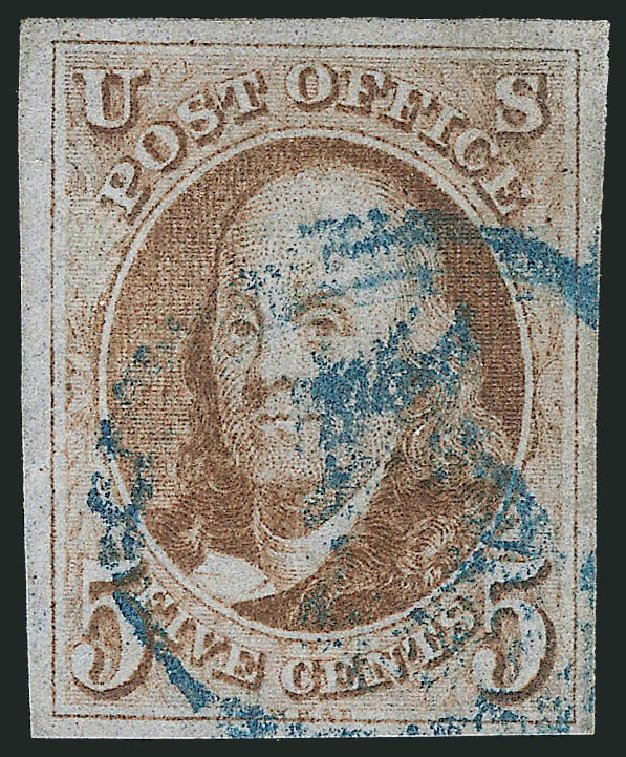 US Stamp Values Scott Catalogue #1 - 1847 5c Franklin. Robert Siegel Auction Galleries, Mar 2011, Sale 1007, Lot 2069