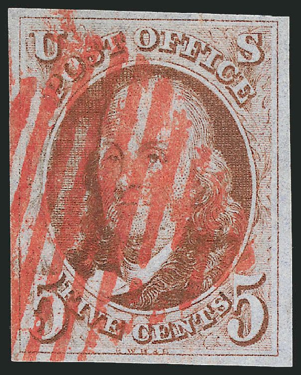 Values of US Stamps Scott Catalog # 1 - 1847 5c Franklin. Robert Siegel Auction Galleries, Dec 2011, Sale 1017, Lot 49