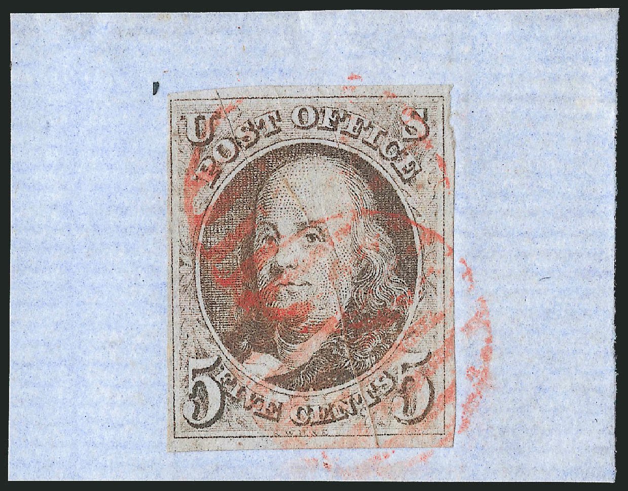 Value of US Stamps Scott Catalog #1: 5c 1847 Franklin. Robert Siegel Auction Galleries, Apr 2012, Sale 1023, Lot 2109