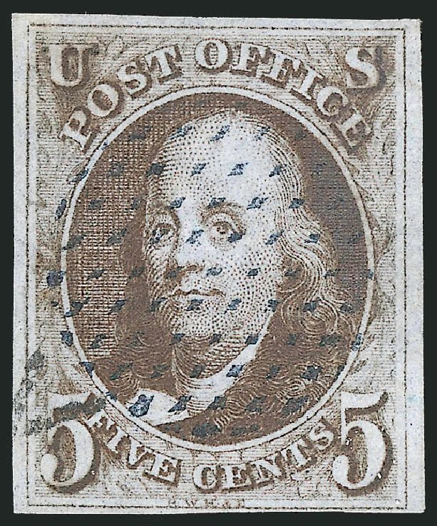 Cost of US Stamp Scott # 1 - 5c 1847 Franklin. Robert Siegel Auction Galleries, Apr 2012, Sale 1023, Lot 2159