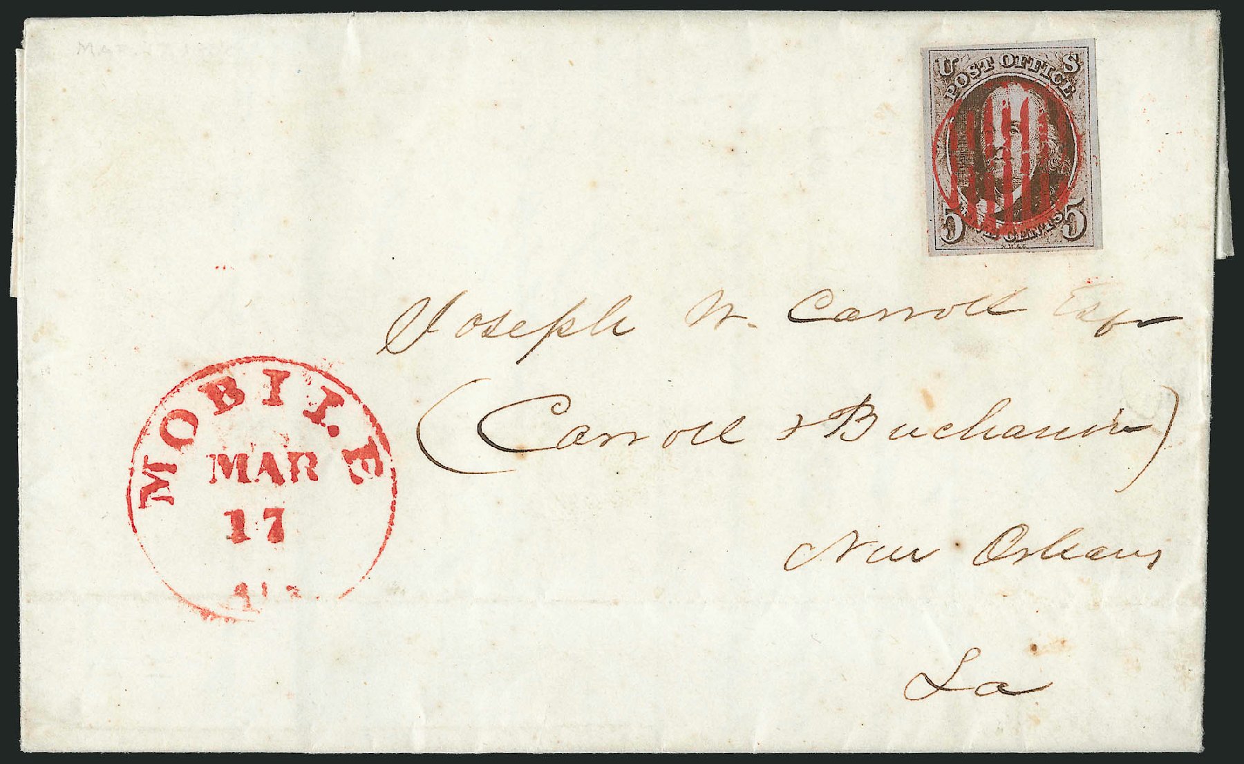 Costs of US Stamp Scott Cat. # 1: 5c 1847 Franklin. Robert Siegel Auction Galleries, Apr 2012, Sale 1023, Lot 2299