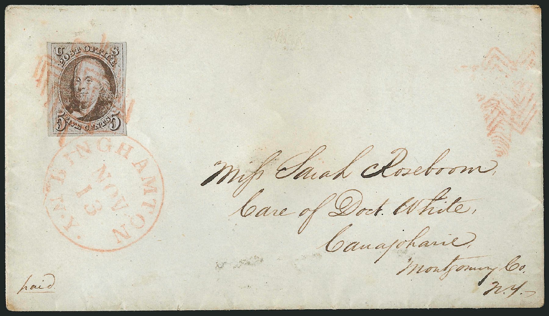 Cost of US Stamps Scott Cat. # 1 - 1847 5c Franklin. Robert Siegel Auction Galleries, Apr 2012, Sale 1023, Lot 2309