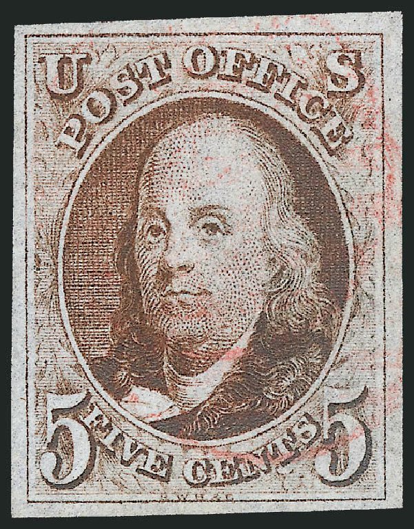 Prices of US Stamps Scott Catalogue # 1: 5c 1847 Franklin. Robert Siegel Auction Galleries, Jun 2012, Sale 1026, Lot 1109