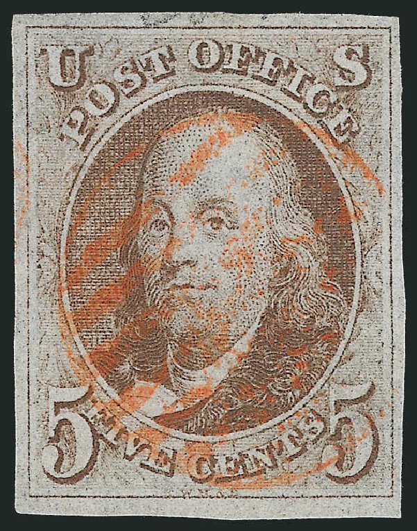 Value of US Stamps Scott Catalog #1 - 1847 5c Franklin. Robert Siegel Auction Galleries, Dec 2012, Sale 1037, Lot 1359