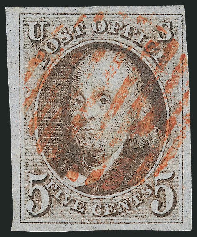 Values of US Stamp Scott #1 - 5c 1847 Franklin. Robert Siegel Auction Galleries, Mar 2013, Sale 1040, Lot 1159