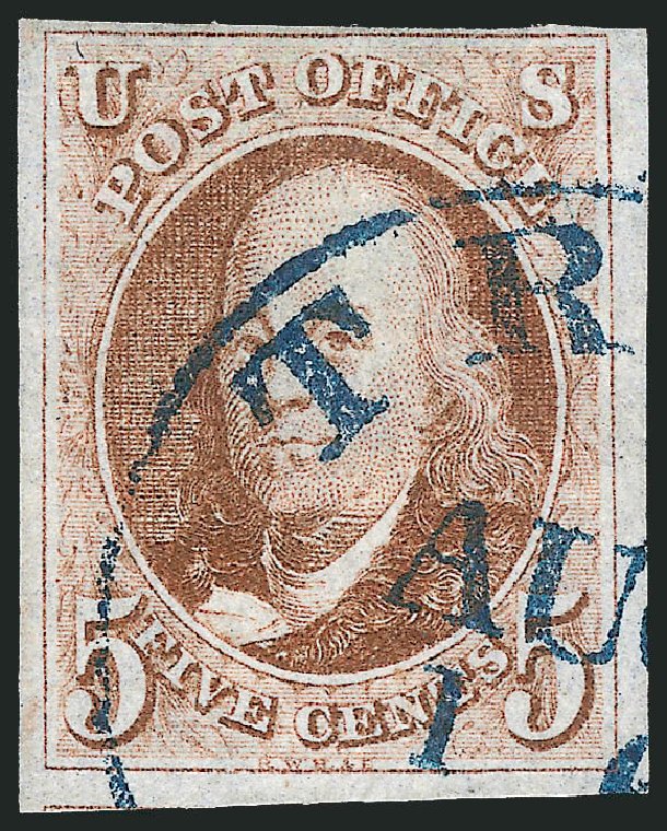 US Stamp Value Scott Cat. 1: 1847 5c Franklin. Robert Siegel Auction Galleries, Jul 2013, Sale 1050, Lot 49