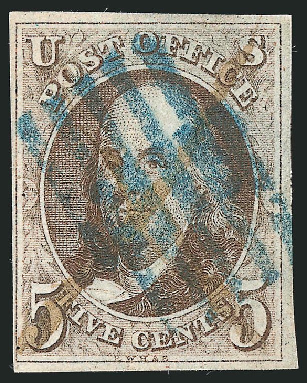 US Stamp Value Scott Catalogue # 1 - 1847 5c Franklin. Robert Siegel Auction Galleries, Mar 2014, Sale 1067, Lot 849
