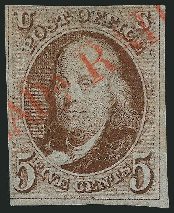 US Stamp Price Scott #1: 5c 1847 Franklin. Robert Siegel Auction Galleries, Mar 2014, Sale 1067, Lot 859