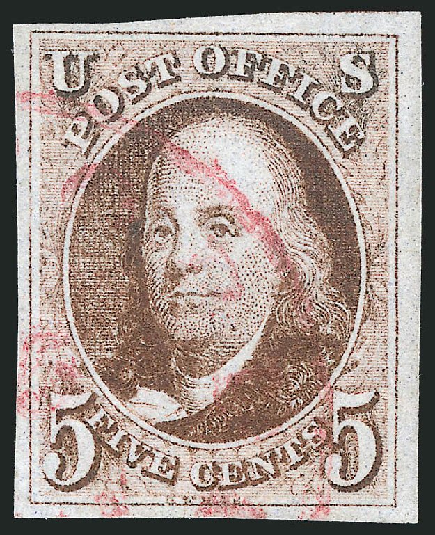 US Stamps Price Scott Cat. 1 - 5c 1847 Franklin. Robert Siegel Auction Galleries, Jul 2015, Sale 1107, Lot 9