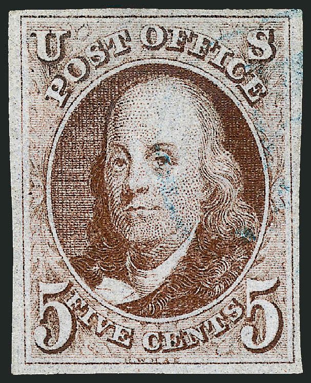 Values of US Stamp Scott Cat. 1: 1847 5c Franklin. Robert Siegel Auction Galleries, Sep 2008, Sale 962, Lot 2189