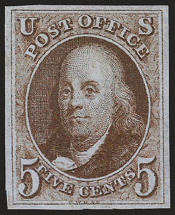 Values of US Stamp Scott Catalogue #1: 5c 1847 Franklin. Robert Siegel Auction Galleries, Dec 2008, Sale 967, Lot 4069
