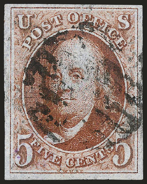 US Stamp Value Scott Catalogue #1: 5c 1847 Franklin. Robert Siegel Auction Galleries, Jun 2009, Sale 975, Lot 1059