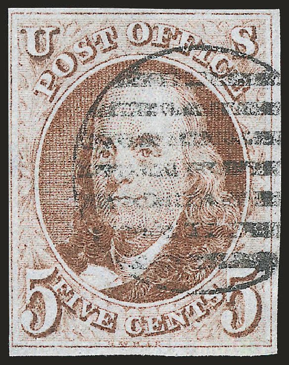 US Stamps Value Scott Cat. 1 - 1847 5c Franklin. Robert Siegel Auction Galleries, Jun 2009, Sale 975, Lot 1069