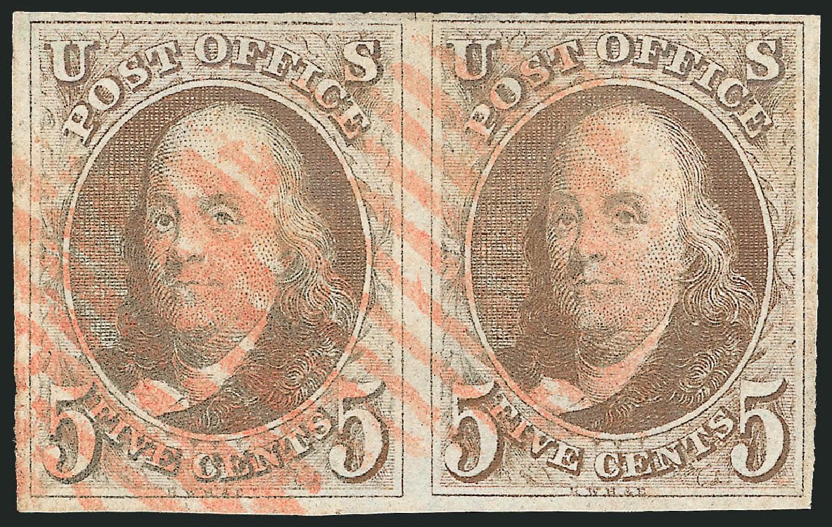 US Stamp Values Scott Cat. # 1: 5c 1847 Franklin. Robert Siegel Auction Galleries, Jun 2009, Sale 975, Lot 1079