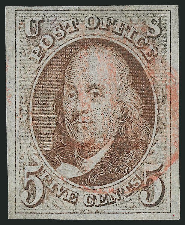 Values of US Stamp Scott #1 - 5c 1847 Franklin. Robert Siegel Auction Galleries, Dec 2009, Sale 982, Lot 5009