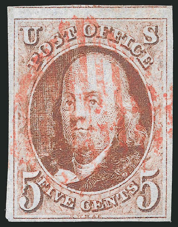 US Stamp Price Scott Cat. 1: 5c 1847 Franklin. Robert Siegel Auction Galleries, Sep 2010, Sale 993, Lot 109
