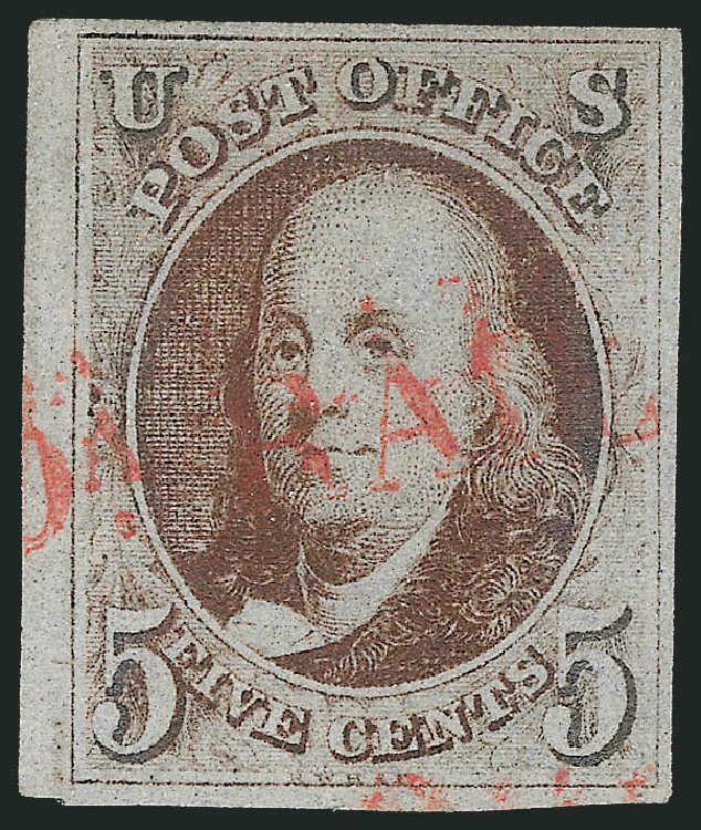 US Stamp Value Scott Catalog 1: 5c 1847 Franklin. Robert Siegel Auction Galleries, Sep 2010, Sale 993, Lot 59