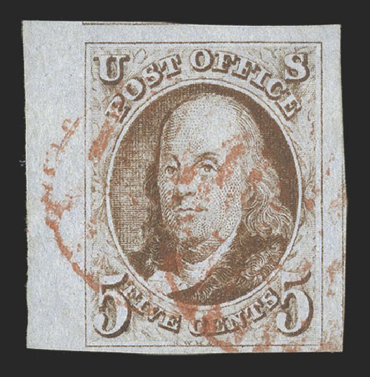 Prices of US Stamps Scott Catalogue 1: 5c 1847 Franklin. Spink Shreves Galleries, Jul 2012, Sale 140, Lot 9