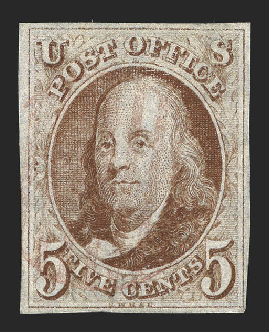 Costs of US Stamp Scott #1 - 5c 1847 Franklin. Spink Shreves Galleries, Mar 2013, Sale 142, Lot 129
