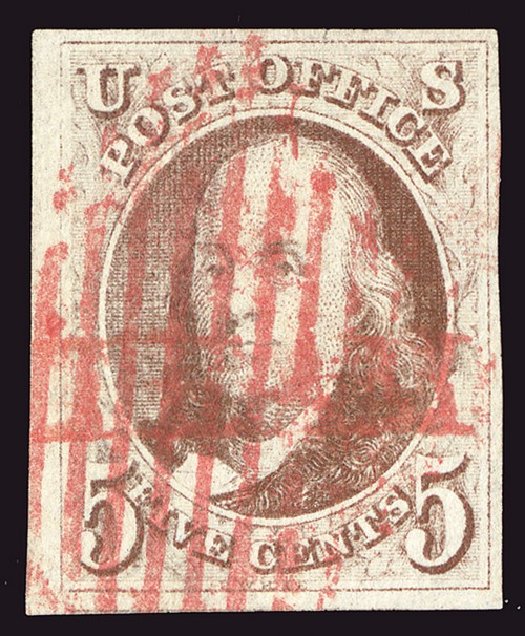 Price of US Stamp Scott Cat. # 1 - 1847 5c Franklin. Spink Shreves Galleries, Jan 2014, Sale 146, Lot 129