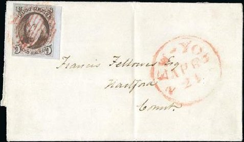 US Stamps Values Scott Cat. 1: 1847 5c Franklin. Spink Shreves Galleries, Jan 2015, Sale 150, Lot 9