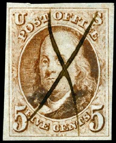 Value of US Stamp Scott #1 - 1847 5c Franklin. Matthew Bennett International, Jun 2008, Sale 328, Lot 440