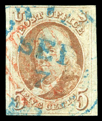 Values of US Stamps Scott Catalog # 1: 1847 5c Franklin. Matthew Bennett International, Dec 2008, Sale 330, Lot 1310