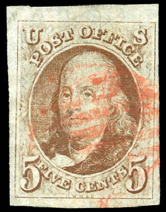 US Stamp Value Scott 1: 1847 5c Franklin. Matthew Bennett International, Dec 2008, Sale 330, Lot 1330
