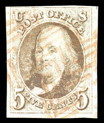 US Stamps Value Scott 1 - 5c 1847 Franklin. Matthew Bennett International, Sep 2010, Sale 331, Lot 300