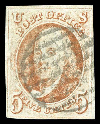US Stamps Price Scott Catalog 1: 1847 5c Franklin. Matthew Bennett International, Sep 2010, Sale 333, Lot 3250