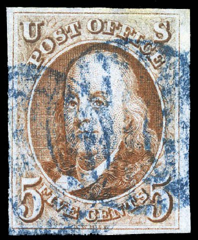Price of US Stamps Scott Cat. #1 - 1847 5c Franklin. Matthew Bennett International, Mar 2011, Sale 336, Lot 1100