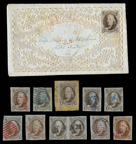 Value of US Stamp Scott 1 - 5c 1847 Franklin. Matthew Bennett International, Mar 2011, Sale 337, Lot 2430