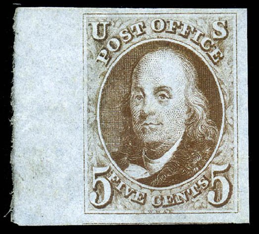 Costs of US Stamps Scott Catalog # 1: 5c 1847 Franklin. Matthew Bennett International, Feb 2012, Sale 340, Lot 20