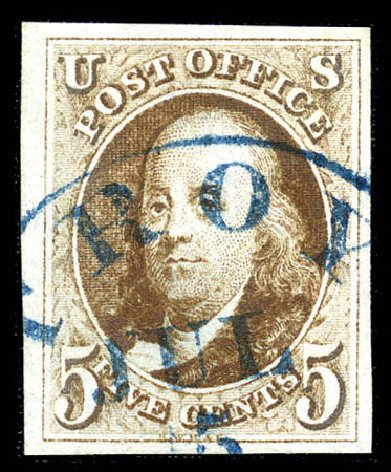 US Stamps Value Scott Catalogue # 1: 1847 5c Franklin. Matthew Bennett International, Feb 2012, Sale 340, Lot 30