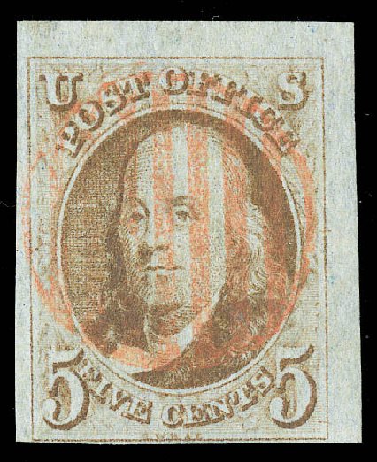 Values of US Stamps Scott Catalog 1: 5c 1847 Franklin. Matthew Bennett International, Sep 2012, Sale 346, Lot 670