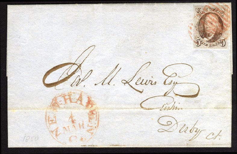 US Stamp Value Scott Catalogue 1 - 1847 5c Franklin. Cherrystone Auctions, May 2008, Sale 200805, Lot 10