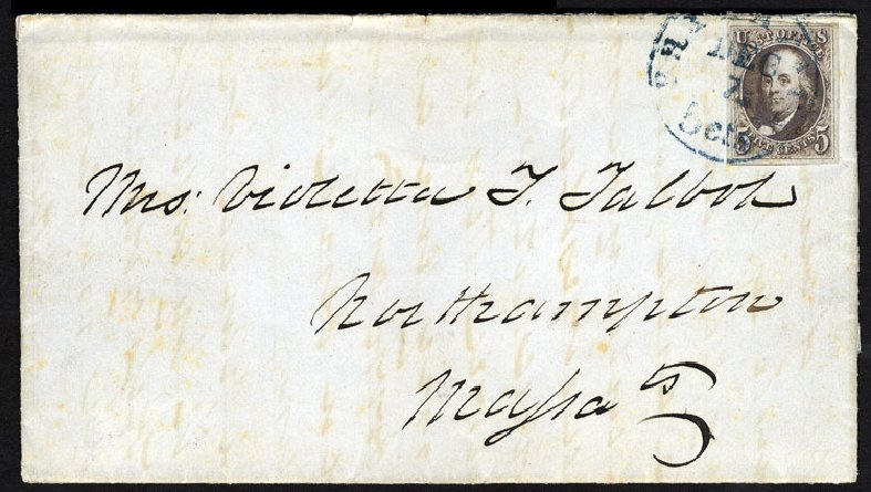 Prices of US Stamp Scott Catalog 1: 1847 5c Franklin. Cherrystone Auctions, Jan 2015, Sale 201501, Lot 10