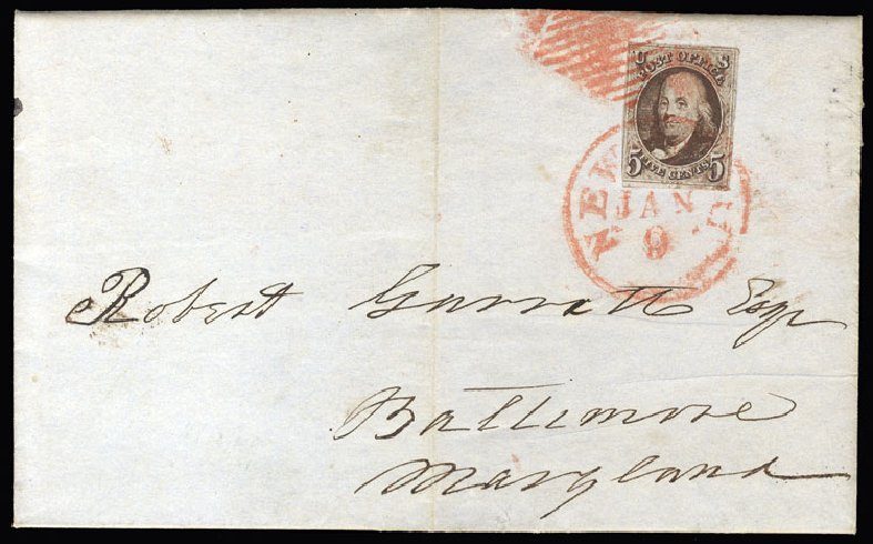 Prices of US Stamp Scott Catalog # 1 - 5c 1847 Franklin. Cherrystone Auctions, Jan 2015, Sale 201501, Lot 20