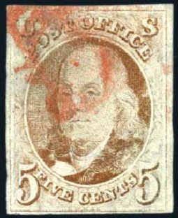 Price of US Stamp Scott 1: 1847 5c Franklin. Harmer-Schau Auction Galleries, Jun 2008, Sale 78, Lot 1220