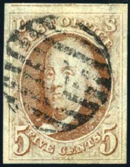 Values of US Stamps Scott Catalog 1 - 5c 1847 Franklin. Harmer-Schau Auction Galleries, Oct 2009, Sale 83, Lot 260