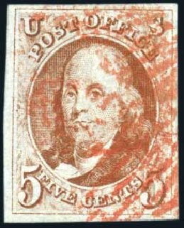 US Stamp Price Scott Catalogue # 1: 5c 1847 Franklin. Harmer-Schau Auction Galleries, Feb 2010, Sale 84, Lot 1210
