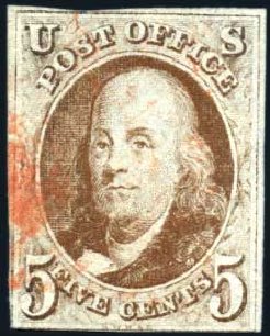 US Stamp Price Scott Cat. # 1 - 5c 1847 Franklin. Harmer-Schau Auction Galleries, Mar 2011, Sale 89, Lot 80
