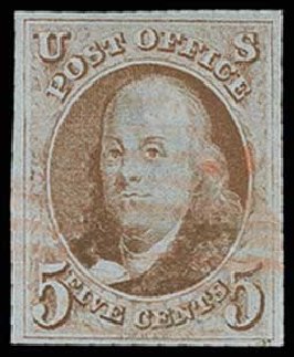 Value of US Stamp Scott Catalog # 1 - 5c 1847 Franklin. H.R. Harmer, Jun 2013, Sale 3003, Lot 1010